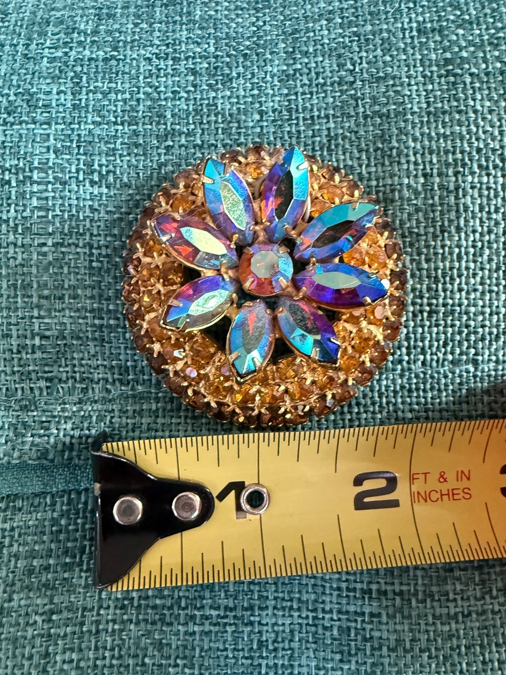 Vintage Juliana DeLizza Elster Topaz AB Rhinestone Pinwheel Brooch Pin 1960s - Picture 4 of 4